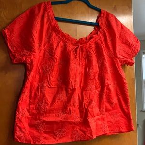 Orange Cotton Embroidered Peasant Top